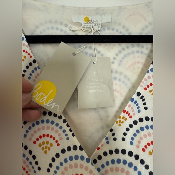 New! Boden Arwen Sleeveless Wrap Midi Dress Button Side Cream Red Black Size 8L - Picture 10 of 14